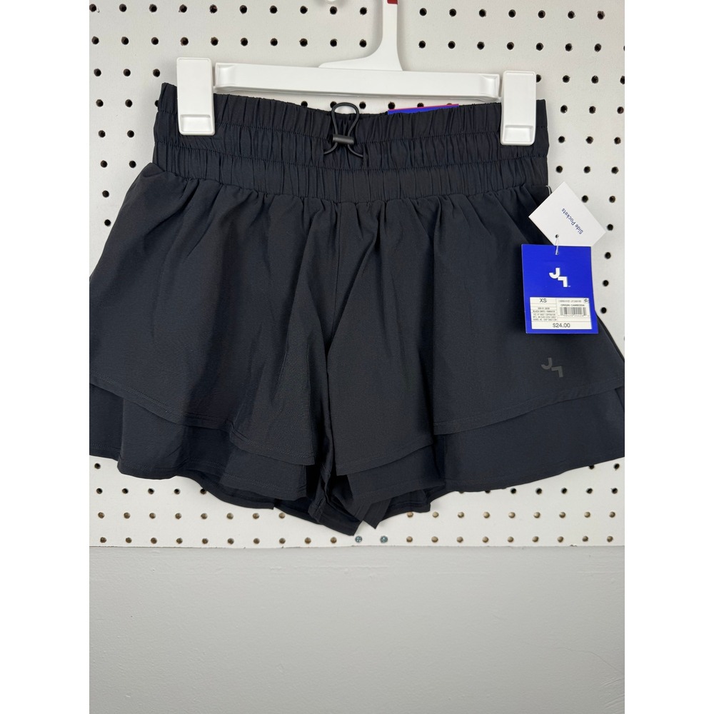 JoyLab Black Onyx Tiered Smocked Running Shorts XS AE-808